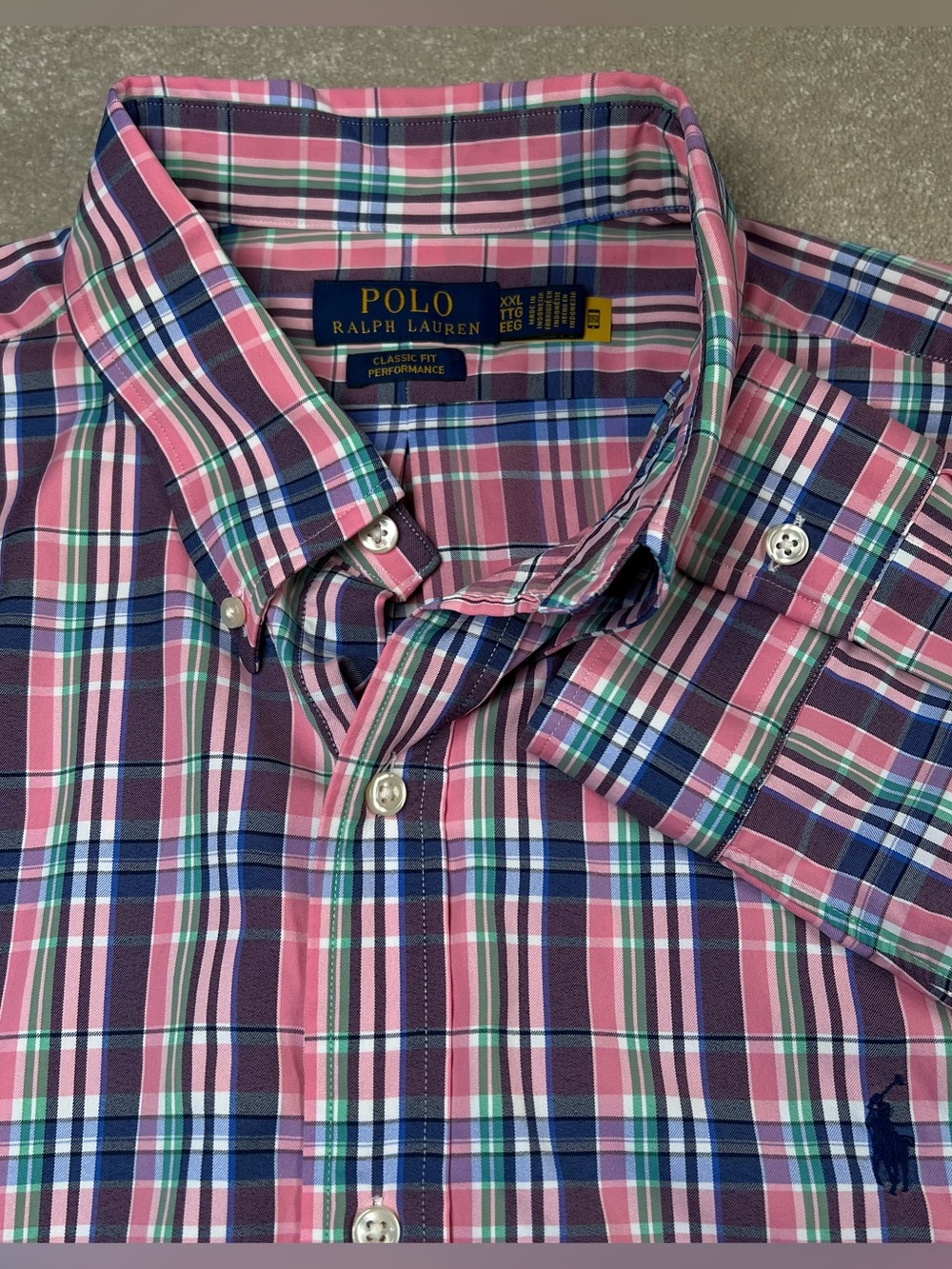 Polo Ralph Lauren Button Down Classic Fit Performance Plaid Pink Blue Men's XXL